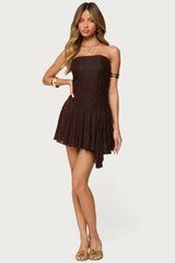 Elaia Asymmetric Strapless Lace Mini Dress
