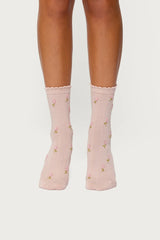 Embroidered Rose Socks