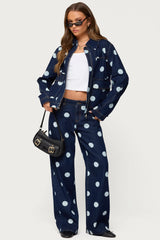 Leyah Polka Dot Oversized Denim Jacket