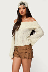 Renna Distressed Fold Over Knit Top