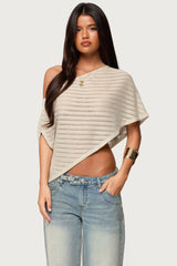 Loma Asymmetric Off Shoulder Knit Poncho