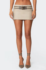 Double Buckle Faux Leather Mini Skort