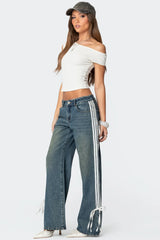 Ribbon Washed Low Rise Baggy Jeans