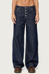 Polley Button Up Low Rise Baggy Jeans