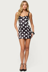 Polka Dot Cupped Satin Effect Mini Dress