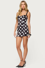 Polka Dot Cupped Satin Effect Mini Dress