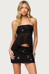 Steffie Strapless Beaded Mesh Top