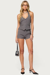 Riya Pinstripe Button Up Halter Top