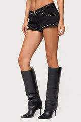 Grommet & Stud Denim Micro Shorts