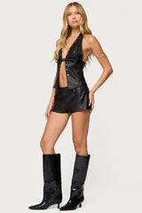 Reese Split Front Faux Leather Top