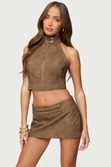 Karly Faux Leather Open Back Top