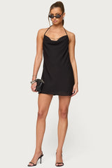 Bead Backless Cowl Neck Mini Dress