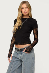 Layered Lace Sleeve T Shirt