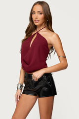 Chiffon Backless Cowl Neck Top