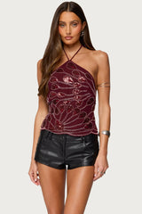 Embroidered Bead & Sequin Halter Top