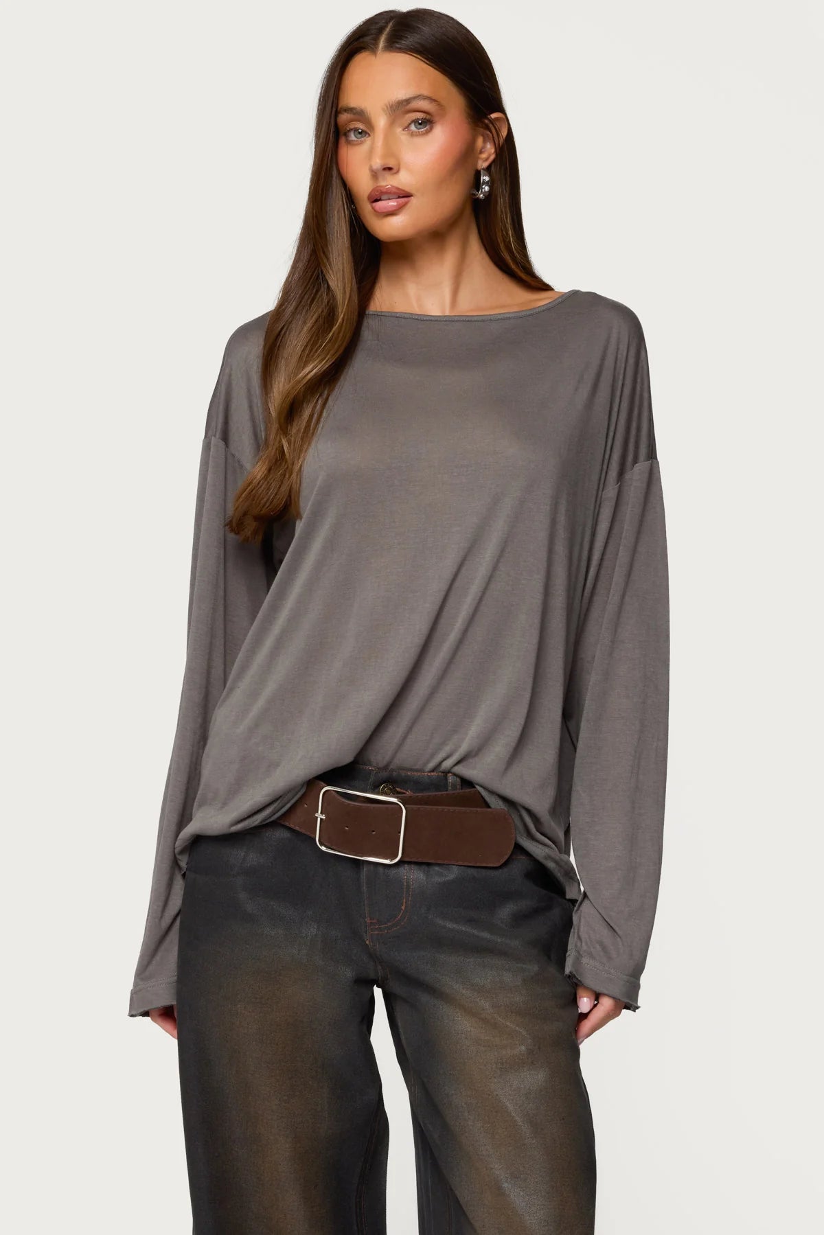 Oversized Semi Sheer Long Sleeve T Shirt