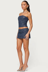 Sora Sequin Distressed Denim Corset