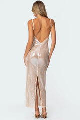 Sheer Sequin Slitted Maxi Dress
