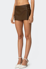 Triple Belt Faux Leather Mini Skort