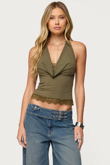 Layered Lacey Cowl Neck Halter Top