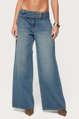 Double Buckle Low Rise Baggy Jeans