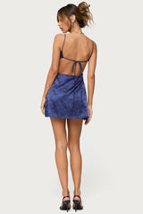 Kara Embroidered Satin Effect Mini Dress