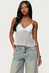Sequin Sheer Mesh Babydoll Top