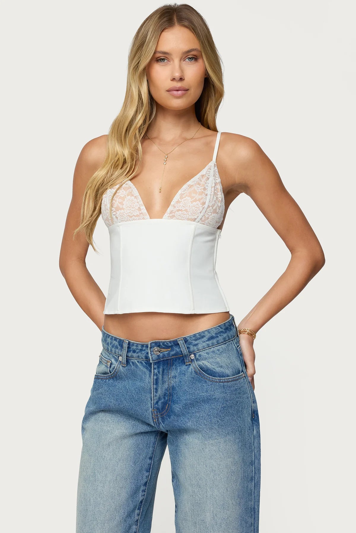 Keesha Lacey Boned V Neck Top