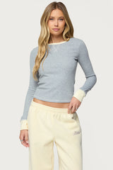 Rora Contrast Long Sleeve Waffle Top