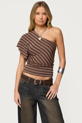 Asymmetric Striped One Shoulder Top