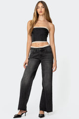 Karlie Peekaboo Lace Low Rise Baggy Jeans