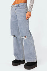 Debbie Distressed Low Rise Baggy Jeans