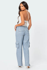 Icing Sequin Low Rise Baggy Cargo Jeans