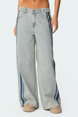 Side Stripe Washed Low Rise Baggy Jeans