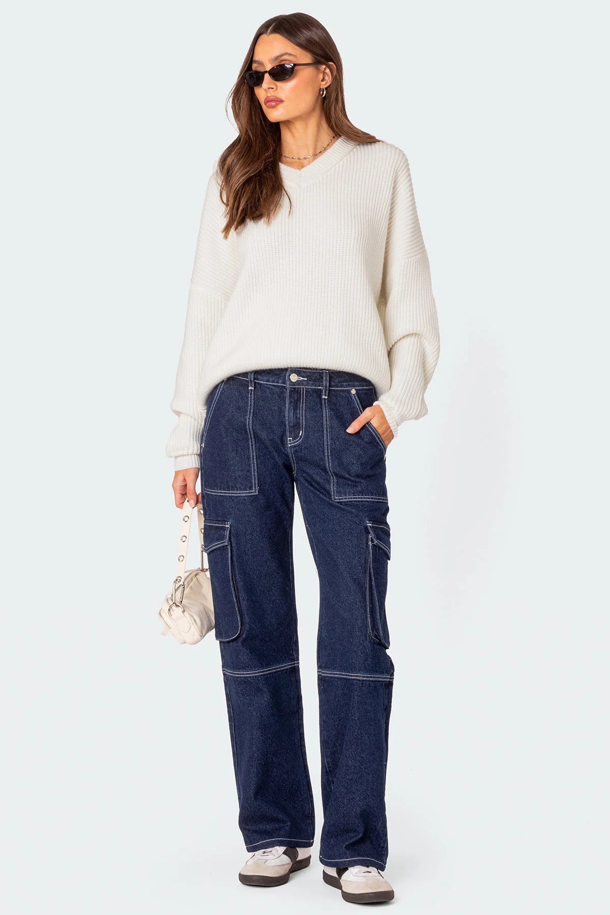 Alyssa Stitch Low Rise Baggy Cargo Jeans