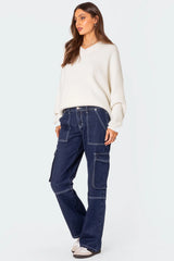 Alyssa Stitch Low Rise Baggy Cargo Jeans