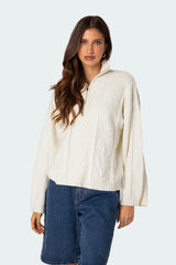 Oversized Quarter Zip Cable Knit Sweater