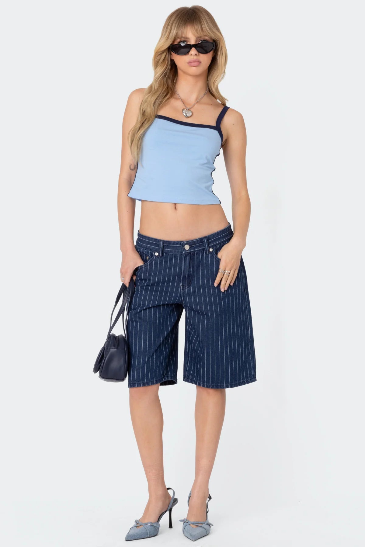 Pinstripe Denim Bermuda Shorts