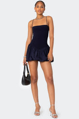 Ribbed Bubble Skirt Mini Dress