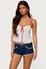 Contrast Polka Dot Cupped Chiffon Top