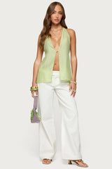 Silky Look Split Front Halter Top