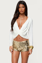 Draped V Neck Long Sleeve Top