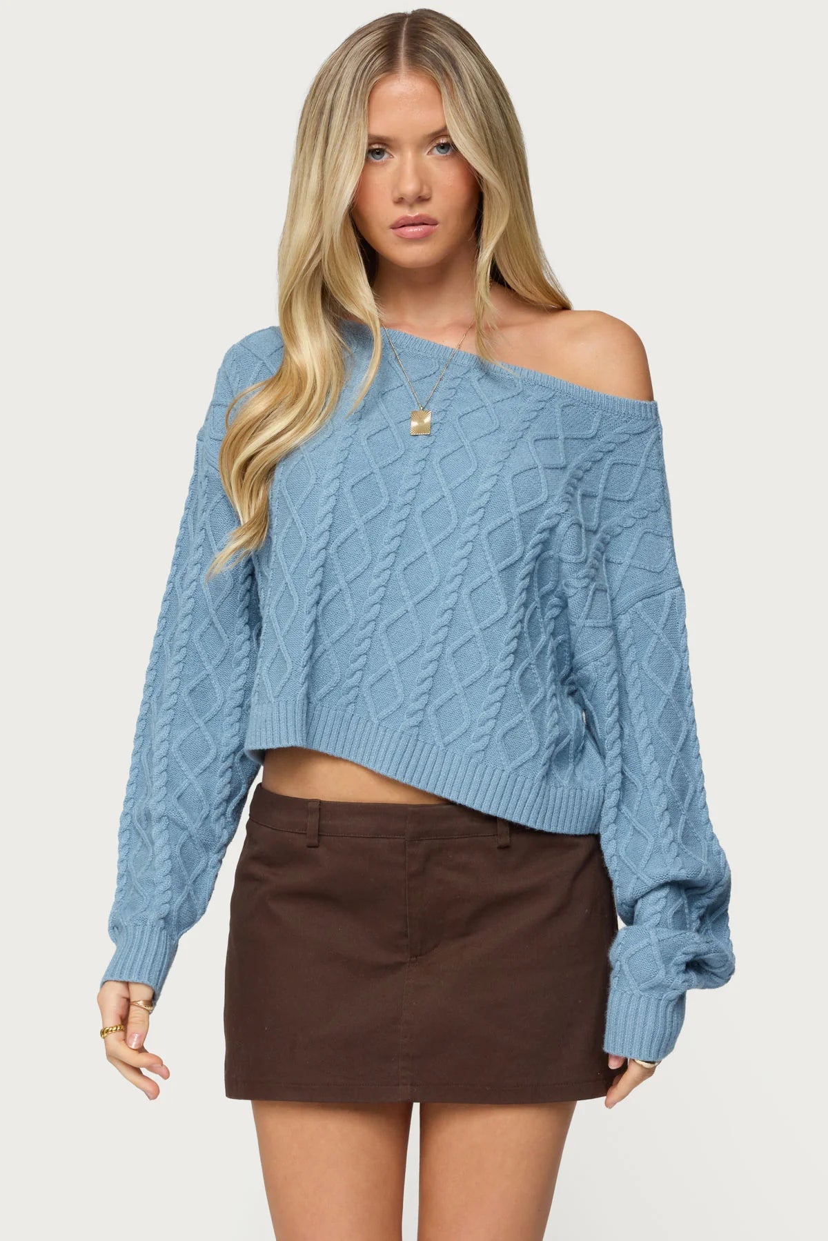 Oversized Off Shoulder Cable Knit Sweater