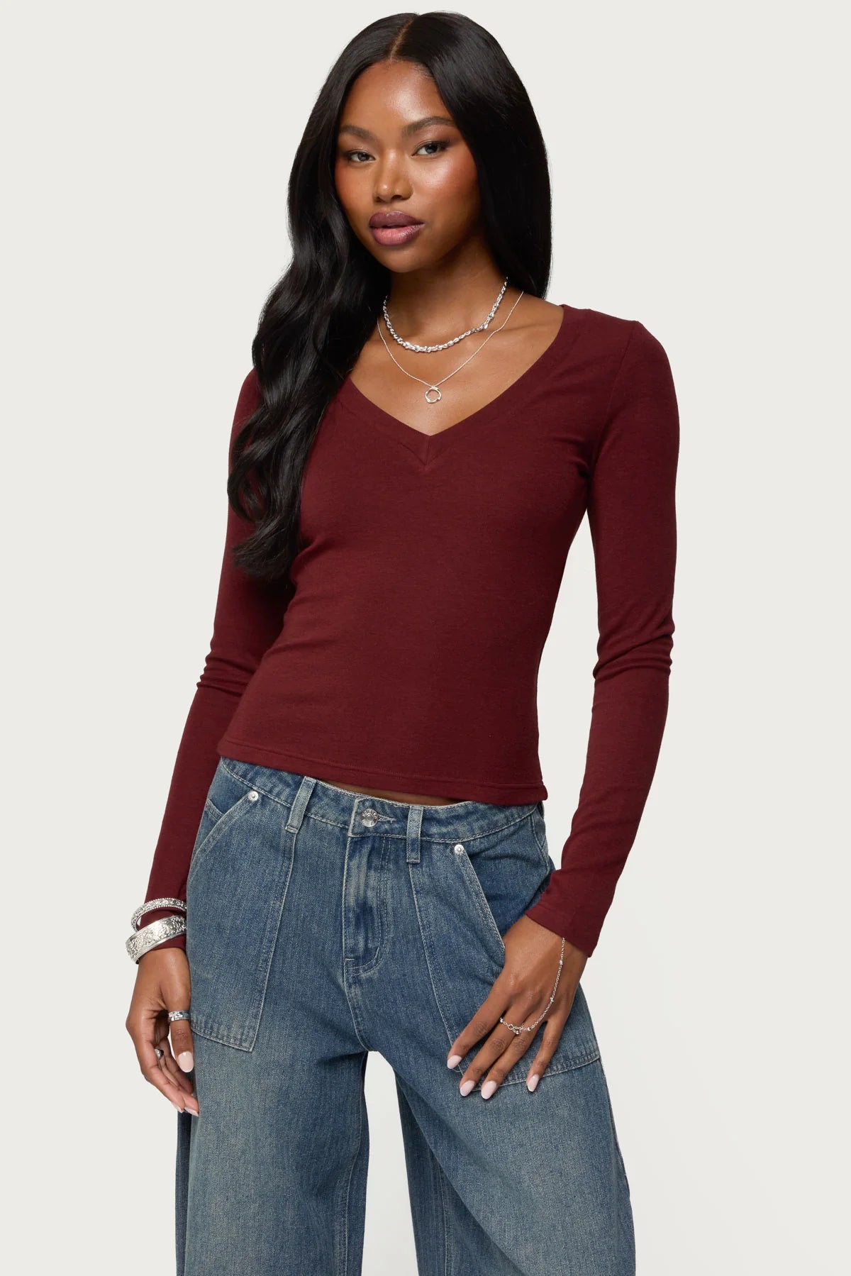 Larna V Neck Ribbed T Shirt