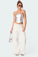 Mabel Metallic Faux Leather Corset