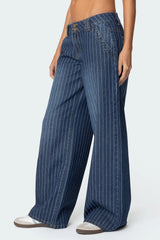 Cory Striped Low Rise Baggy Jeans
