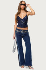 Pia Sequin Floral Backless Top