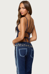 Pia Sequin Floral Backless Top