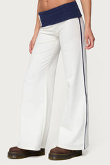 8 Contrast Fold Over Wide Leg Pants