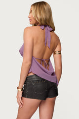 Asymmetric Backless Chiffon Halter Top